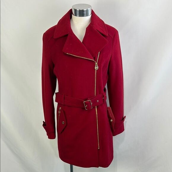 Michael Kors Red Side Zip With Belt 3/4 Coat - Picture 1 of 7